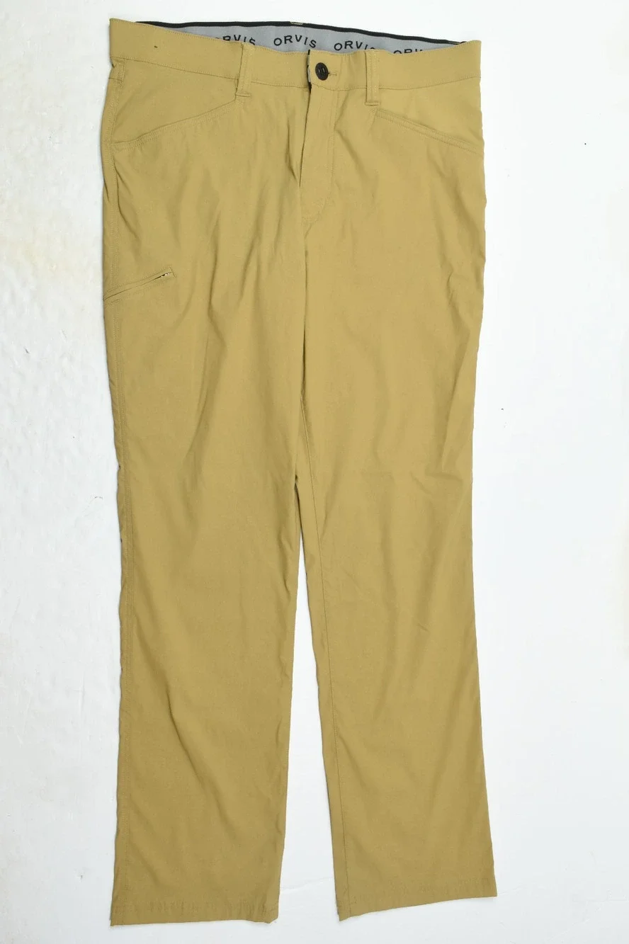 Orvis Tech Pants Mens 36x34 (38x33.5) Beige Khaki Slim Fit Straight Leg Stretch